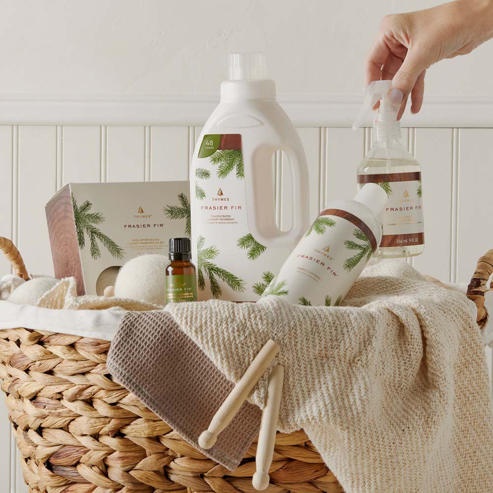 Thymes Frasier Fir Laundry Care Products In Basket image number 2